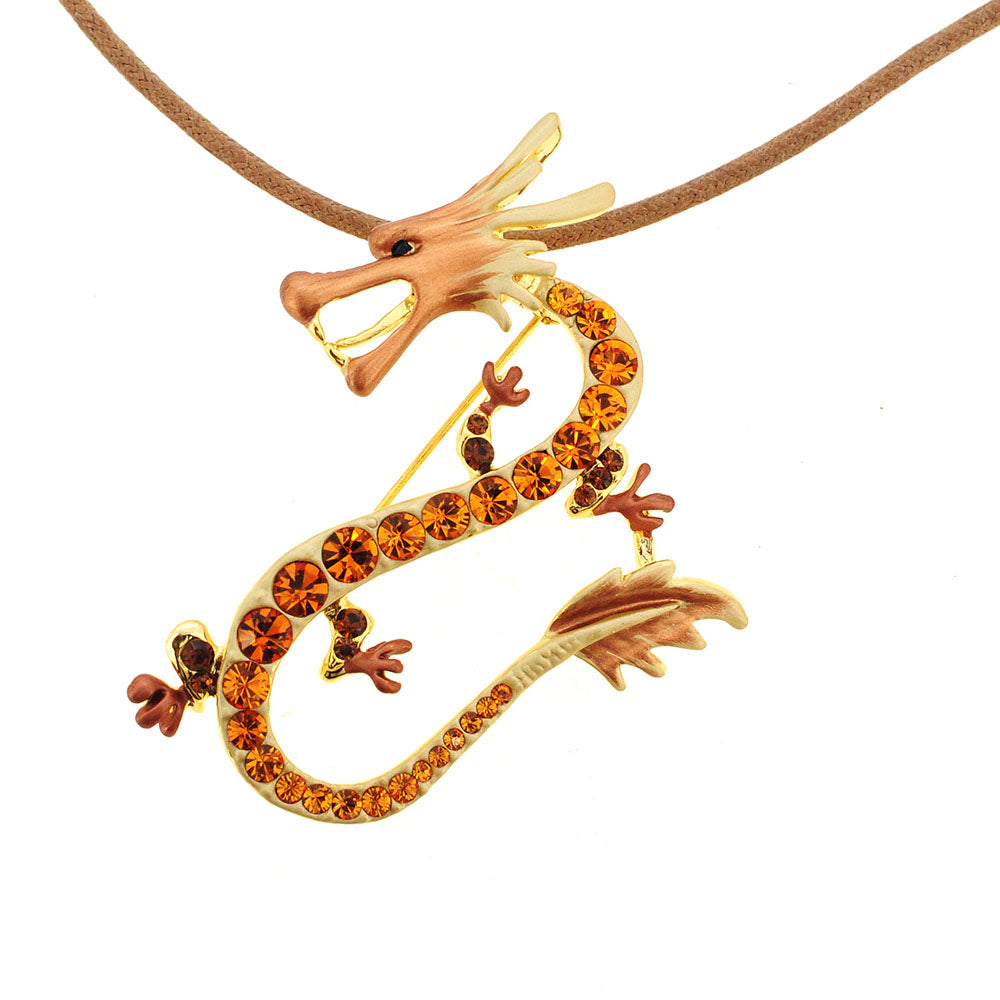 Topaz Yellow Brown Dragon Swarovski Crystal Pin Brooch