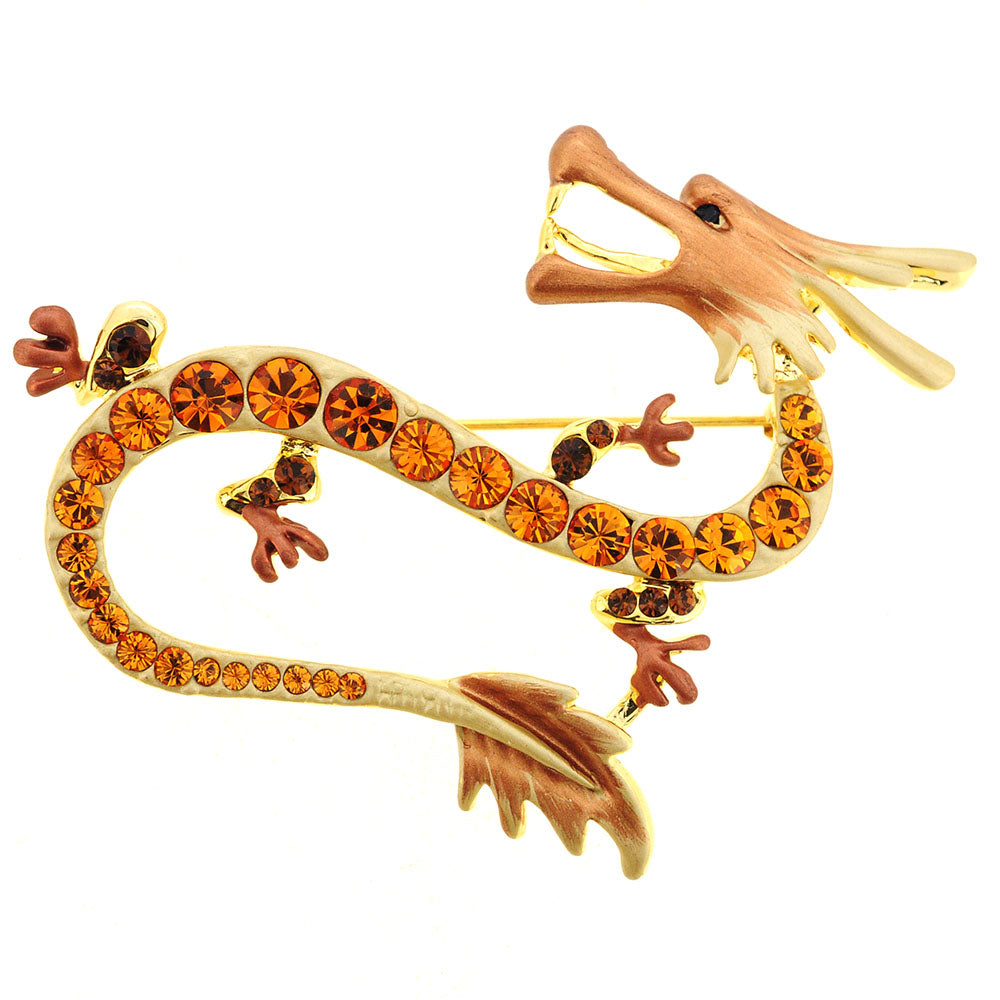Topaz Yellow Brown Dragon Swarovski Crystal Pin Brooch