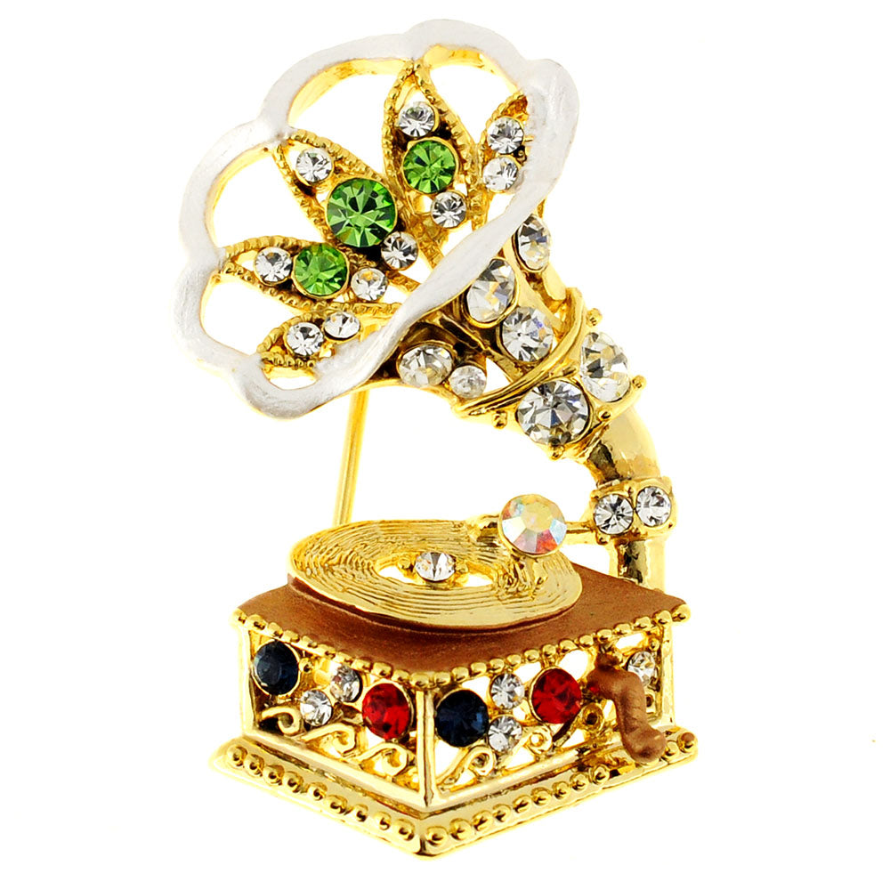 Gramophone Swarovski Crystal Pin Brooch