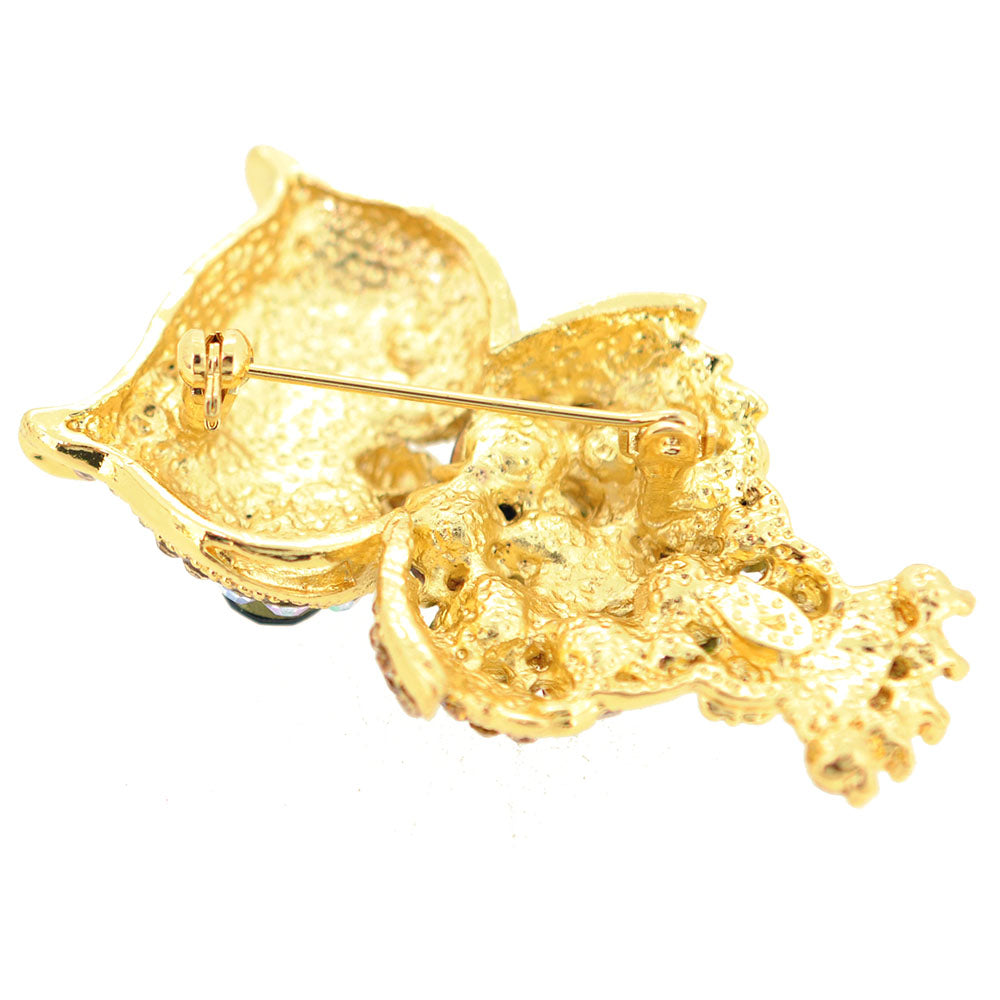 Golden Multicolor Owl Swarovski Crystal Pin Brooch