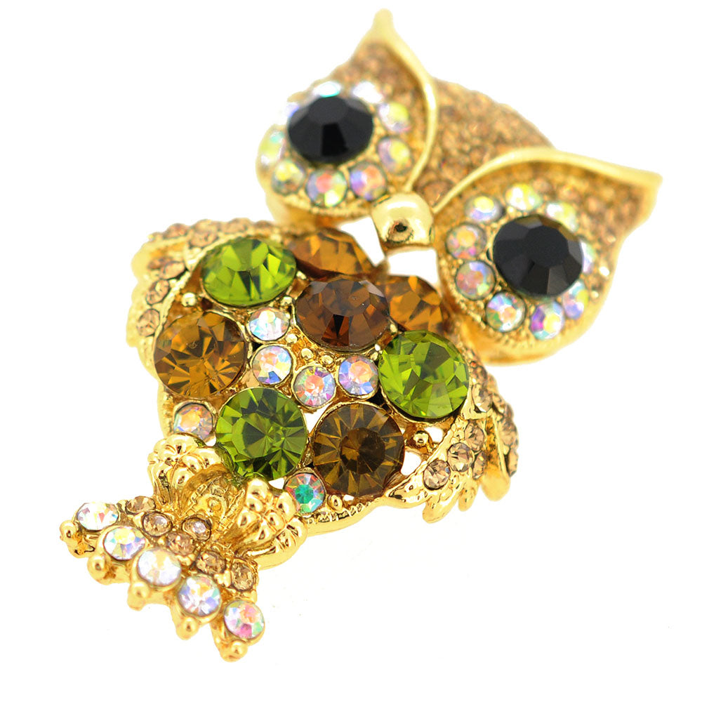 Golden Multicolor Owl Swarovski Crystal Pin Brooch