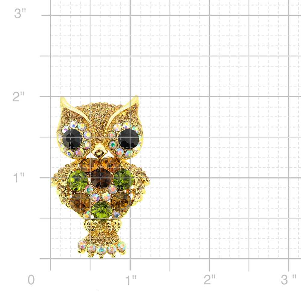 Golden Multicolor Owl Swarovski Crystal Pin Brooch