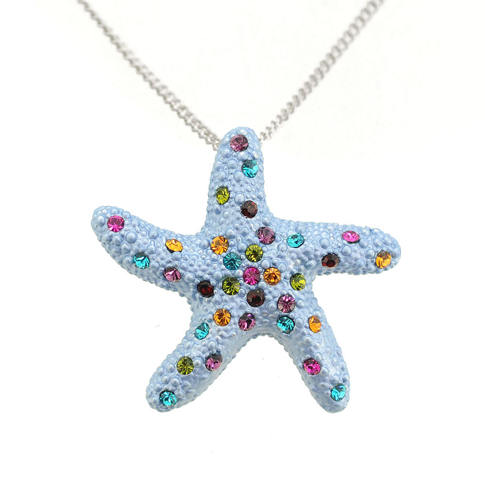 Multicolor Crystal Blue Starfish Pin Brooch