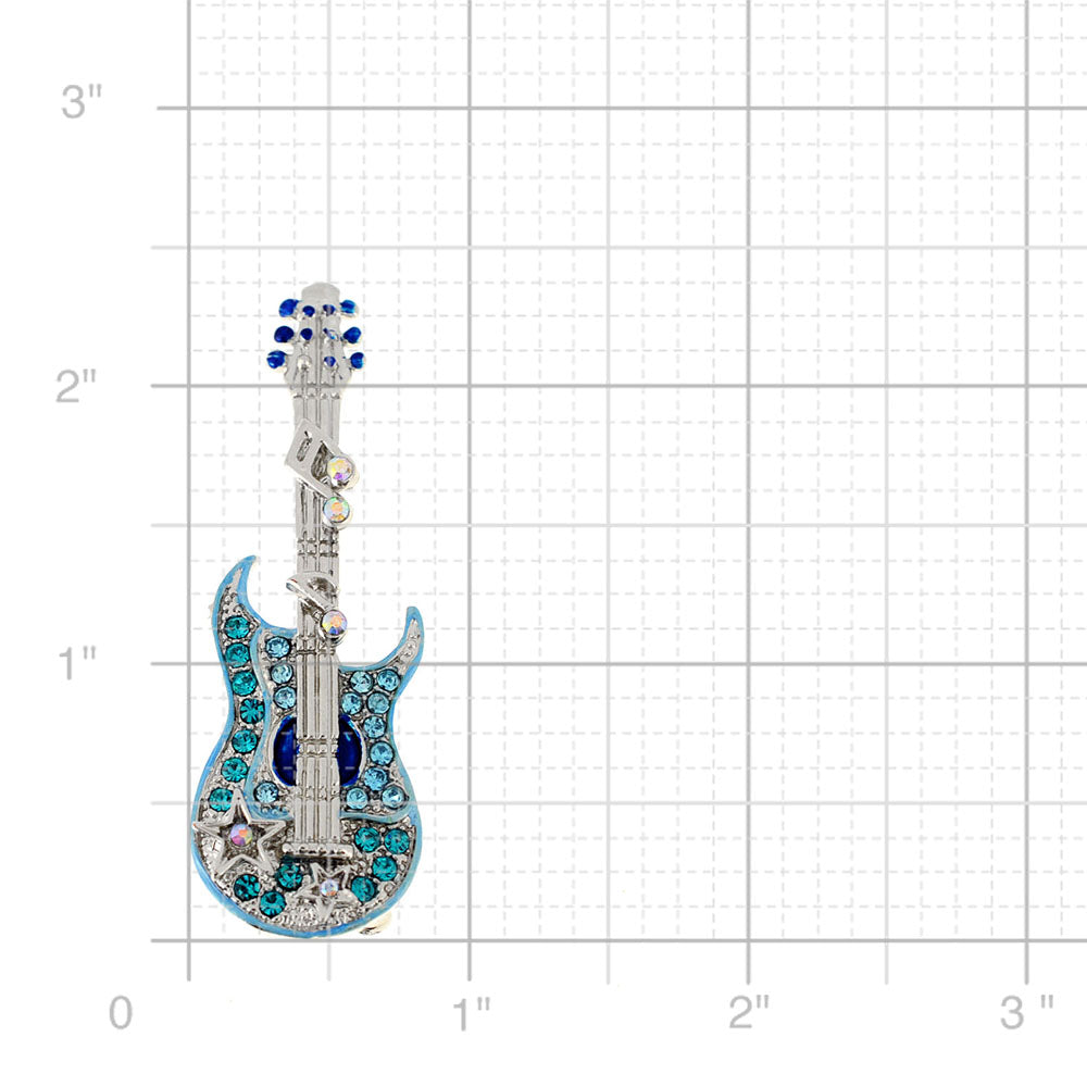 Light Blue Guitar Music Note Crystal Pin Brooch