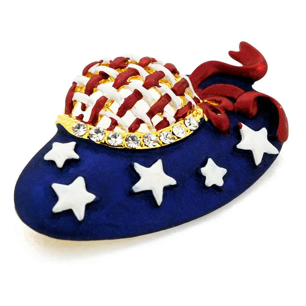 Patriotic American Flag Hat Crystal Pin Brooch