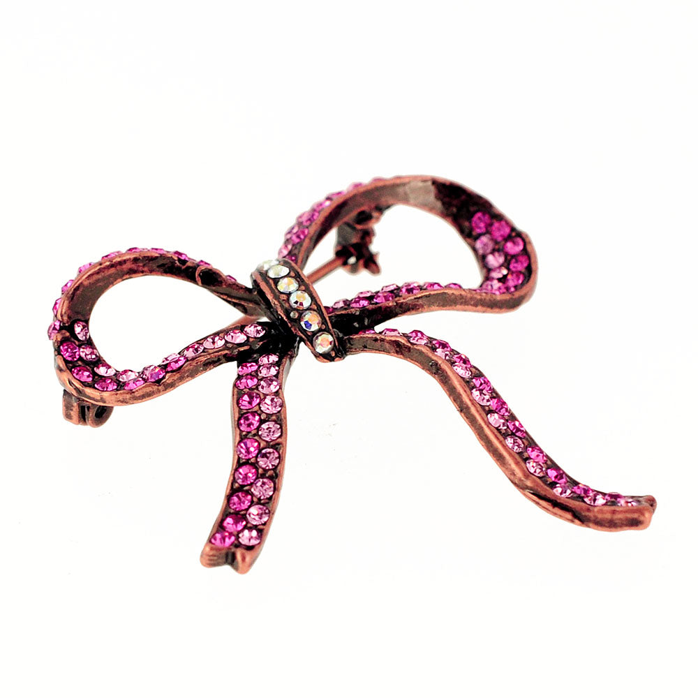 Vintage Style Pink Bowknot Swarovski Crystal Pin Brooch