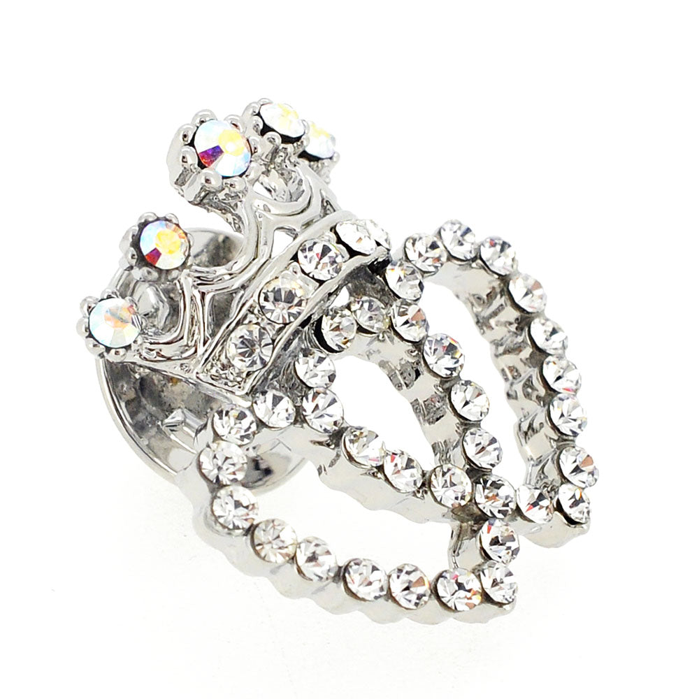 Chrome Double Heart Crown Crystal Lapel Pin
