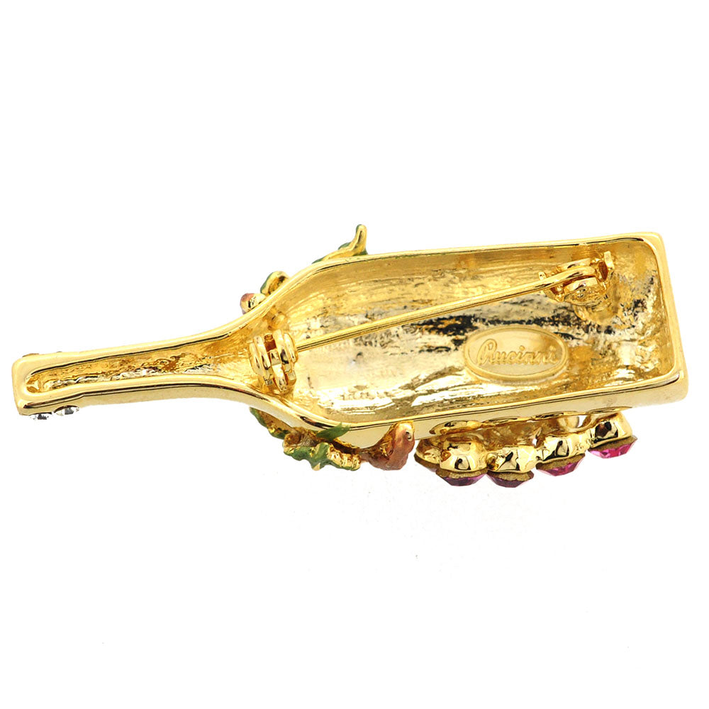 Purple Grape Golden Wine-bottle Swarovski Crystal Pin Brooch