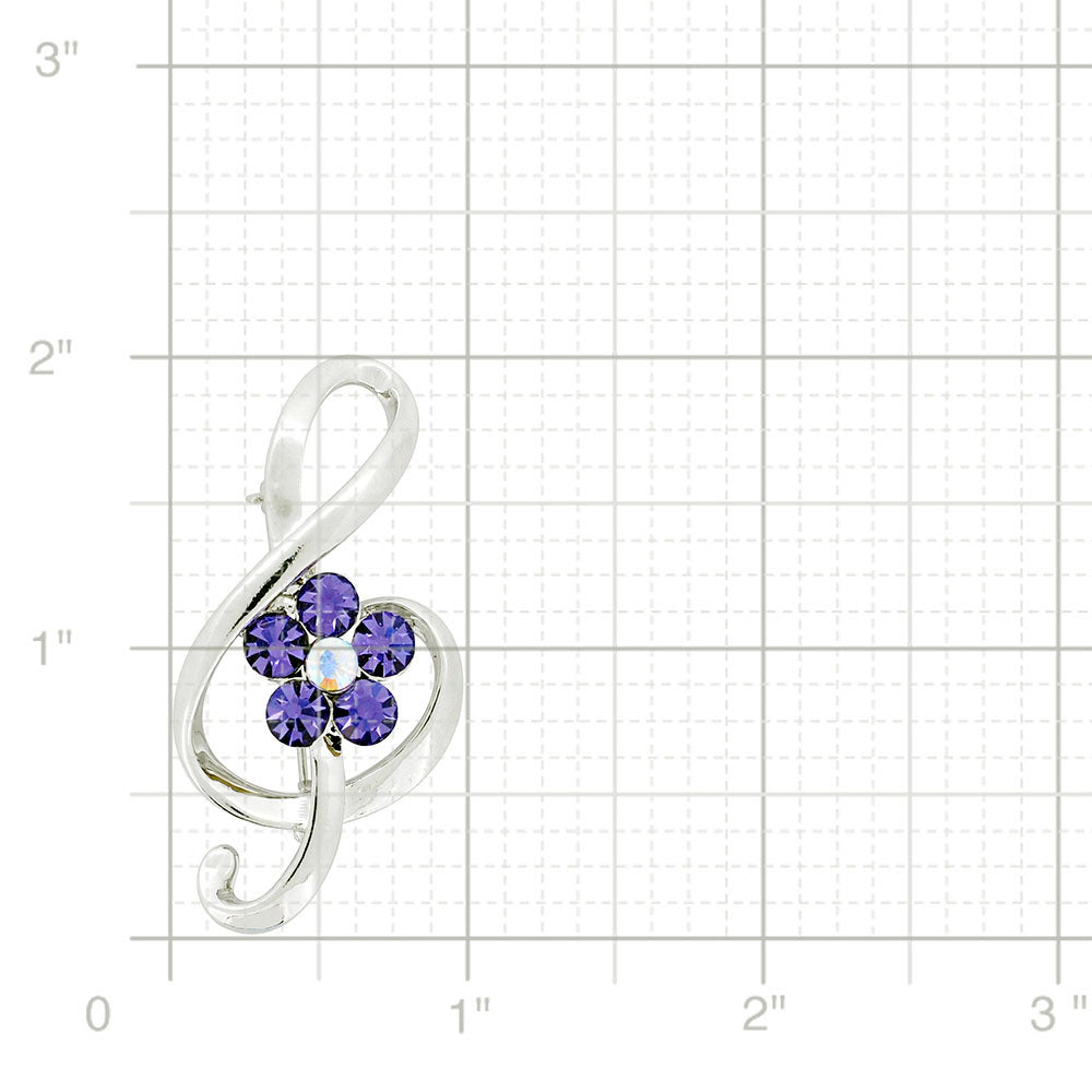 Music Note with Purple Flower Crystal Pin Brooch
