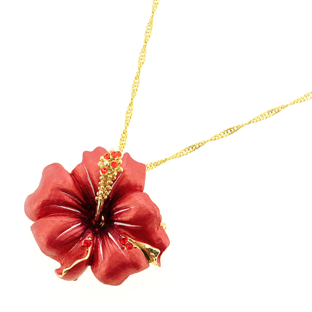 Small Red Hawaiian Hibiscus Swarovski Crystal Flower Pin Brooch and Pendant