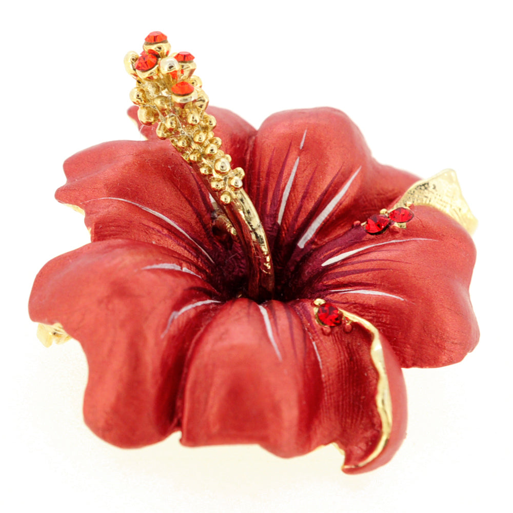 Small Red Hawaiian Hibiscus Swarovski Crystal Flower Pin Brooch and Pendant