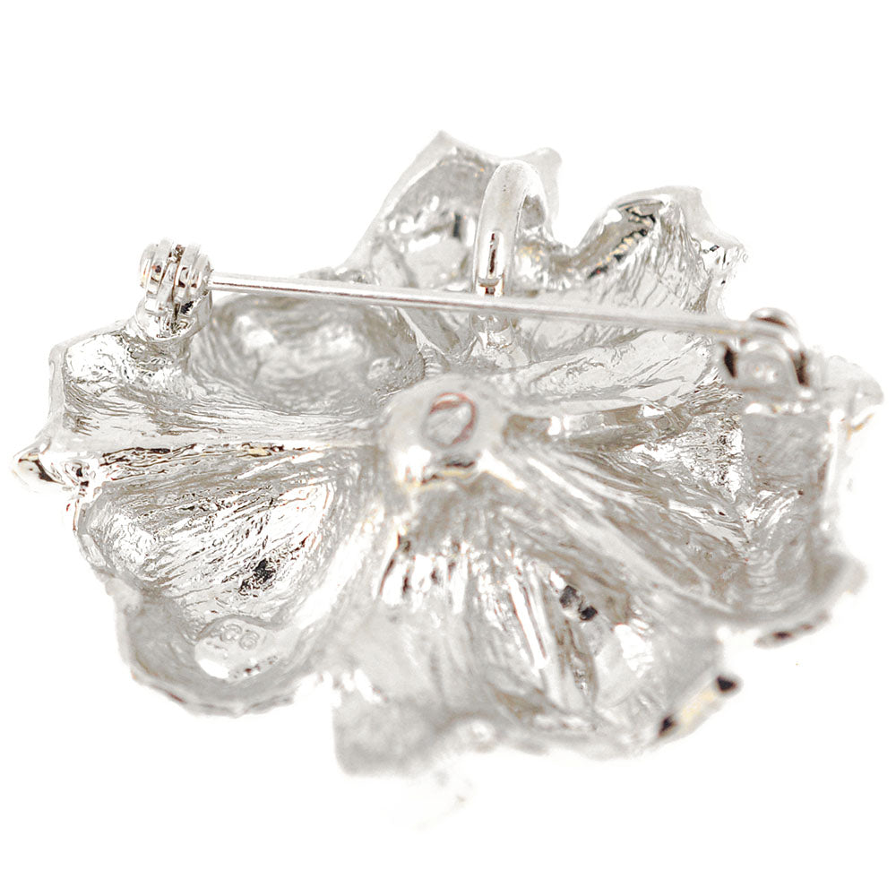 Small White Hawaiian Hibiscus Swarovski Crystal Flower Pin Brooch and Pendant