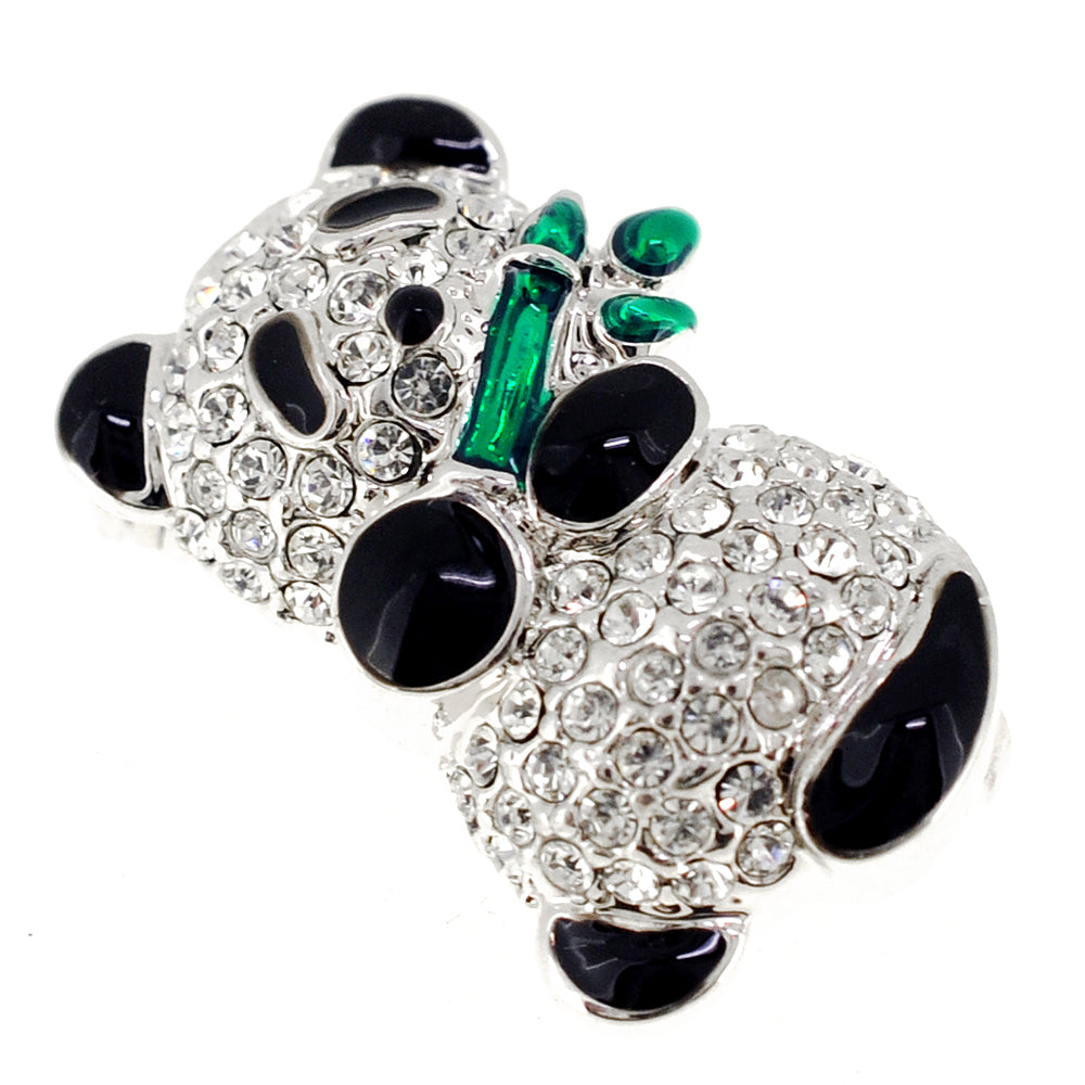 Panda With Bamboo Swarovski Crystal Pin Brooch