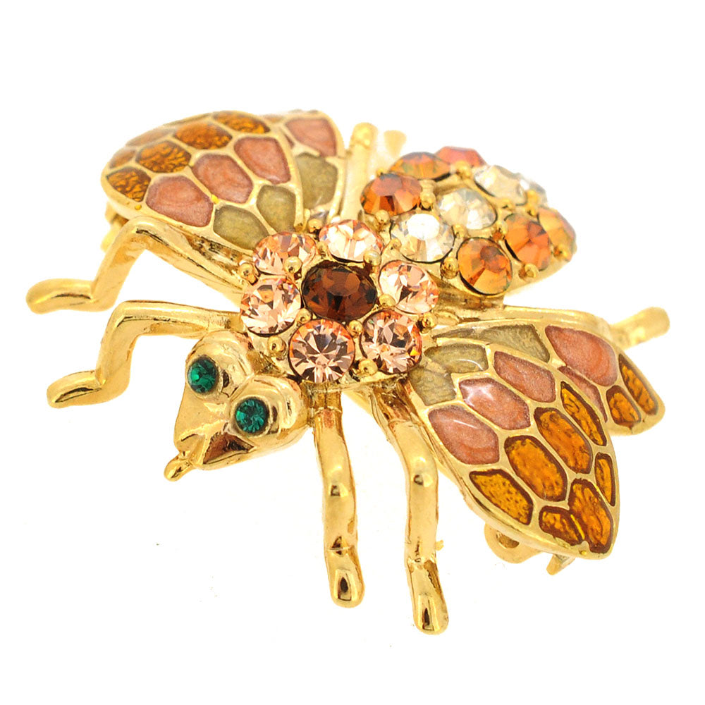 Golden Topaz Bee Bug Swarovski Crystal Pin Brooch