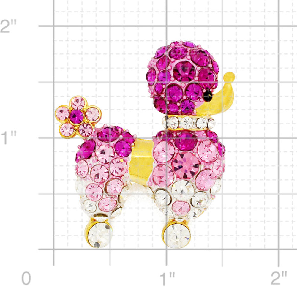 Fuchsia Pink Poodle Dog Crystal Pin Brooch