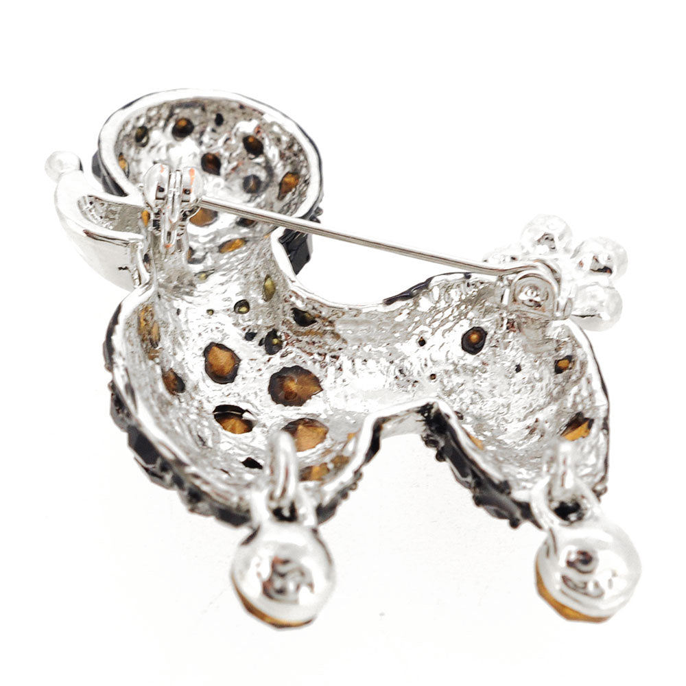 Black Poodle Dog Crystal Brooch Pin