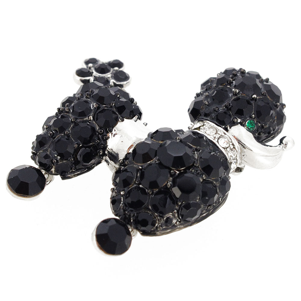Black Poodle Dog Crystal Brooch Pin