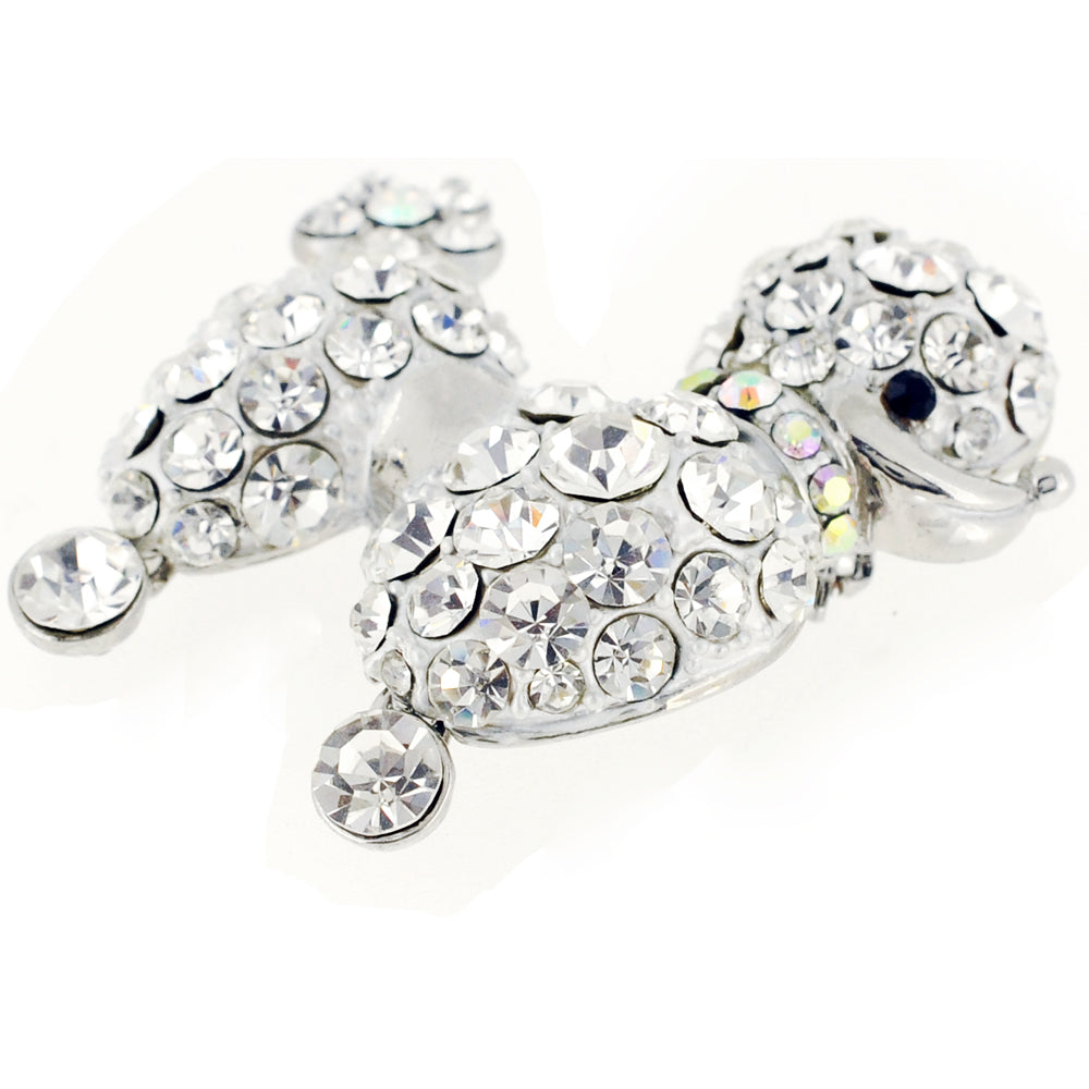 Chrome Poodle Dog Crystal Pin Brooch