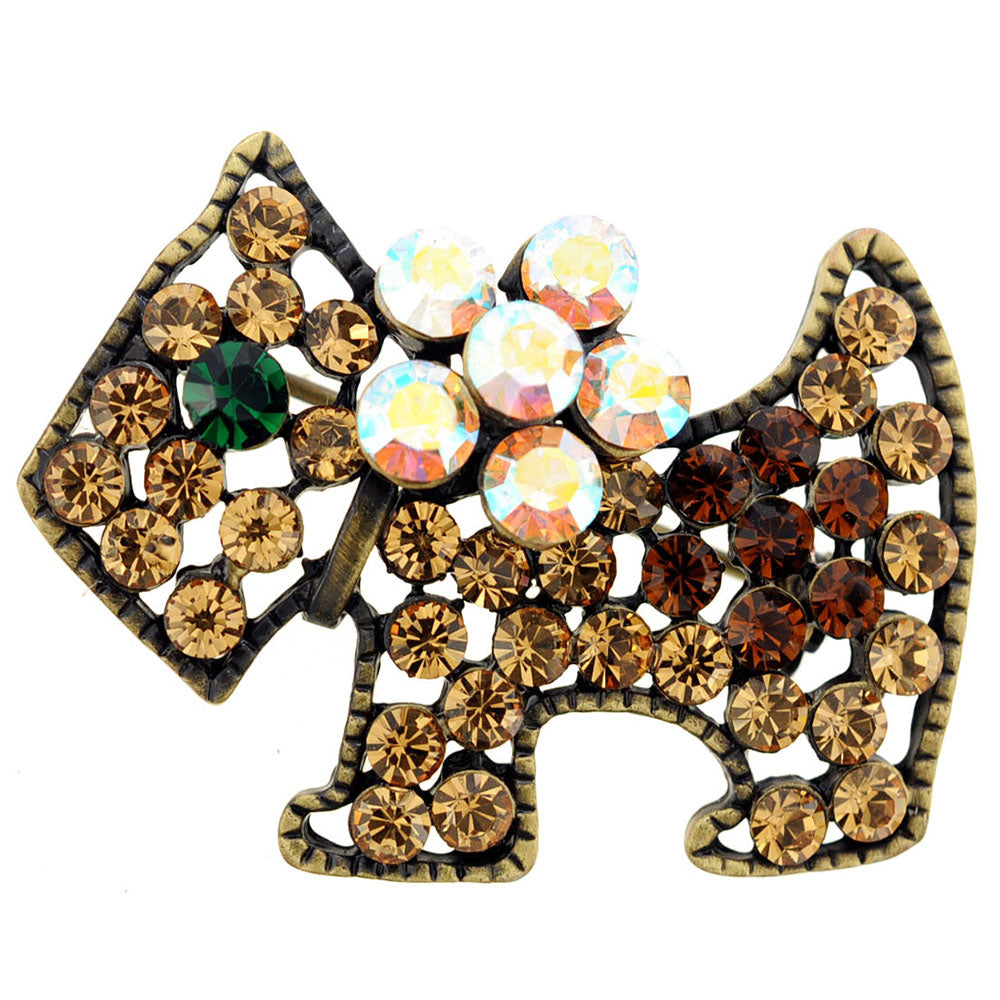 Topaz Brown Dog Crystal Pin Brooch
