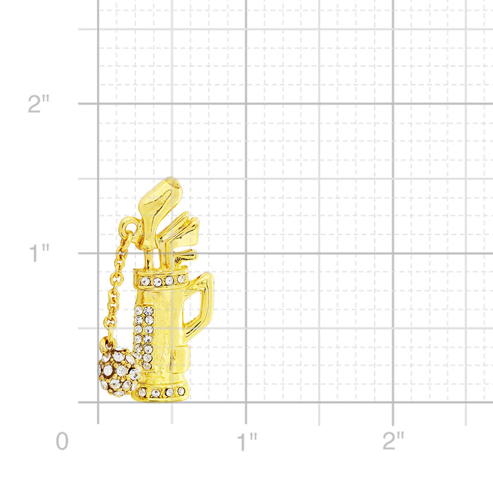 Golf Clubs And Ball Set Pin Crystal Sports Pin Brooch