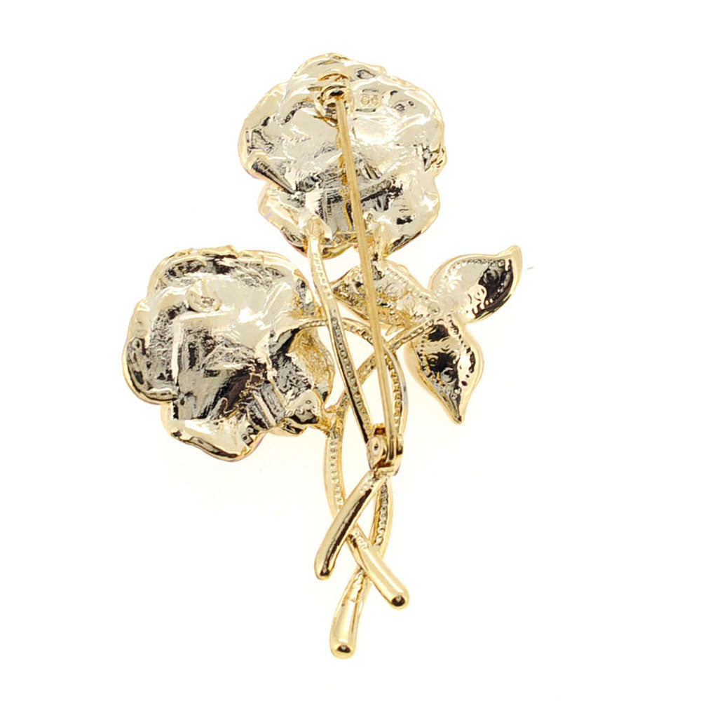 Brown Hawaiian Flower With Red Ladybug Swarovski Crystal Pin Brooch