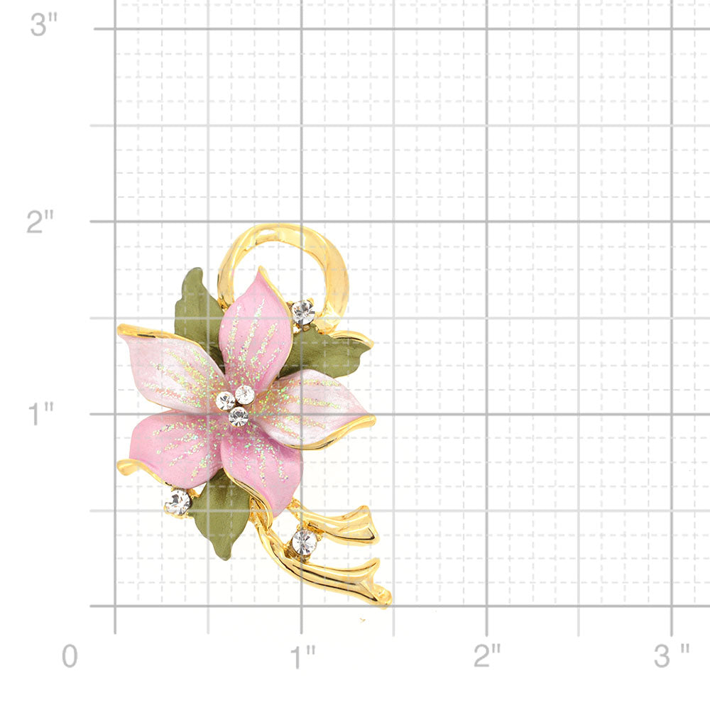 Pink Poinsettia Swarovski Crystal Flower Brooch Pin and Pendant