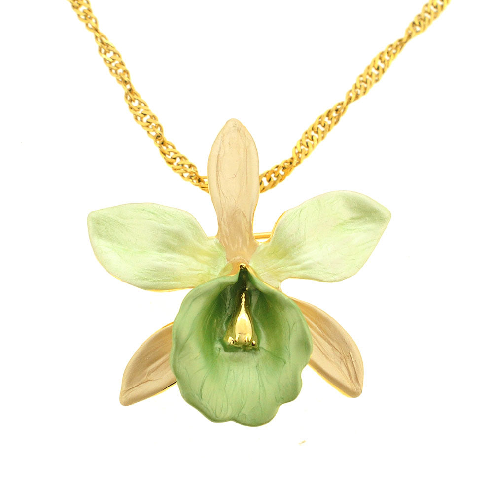 Small Light Green Yellow Orchid Flower Brooch Pin And Pendant