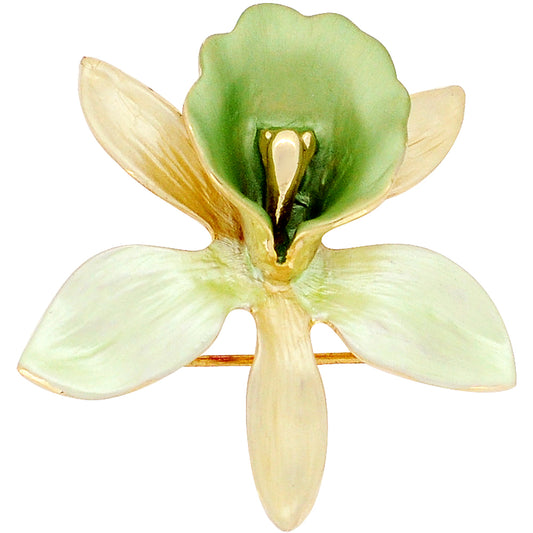 Small Light Green Yellow Orchid Flower Brooch Pin And Pendant