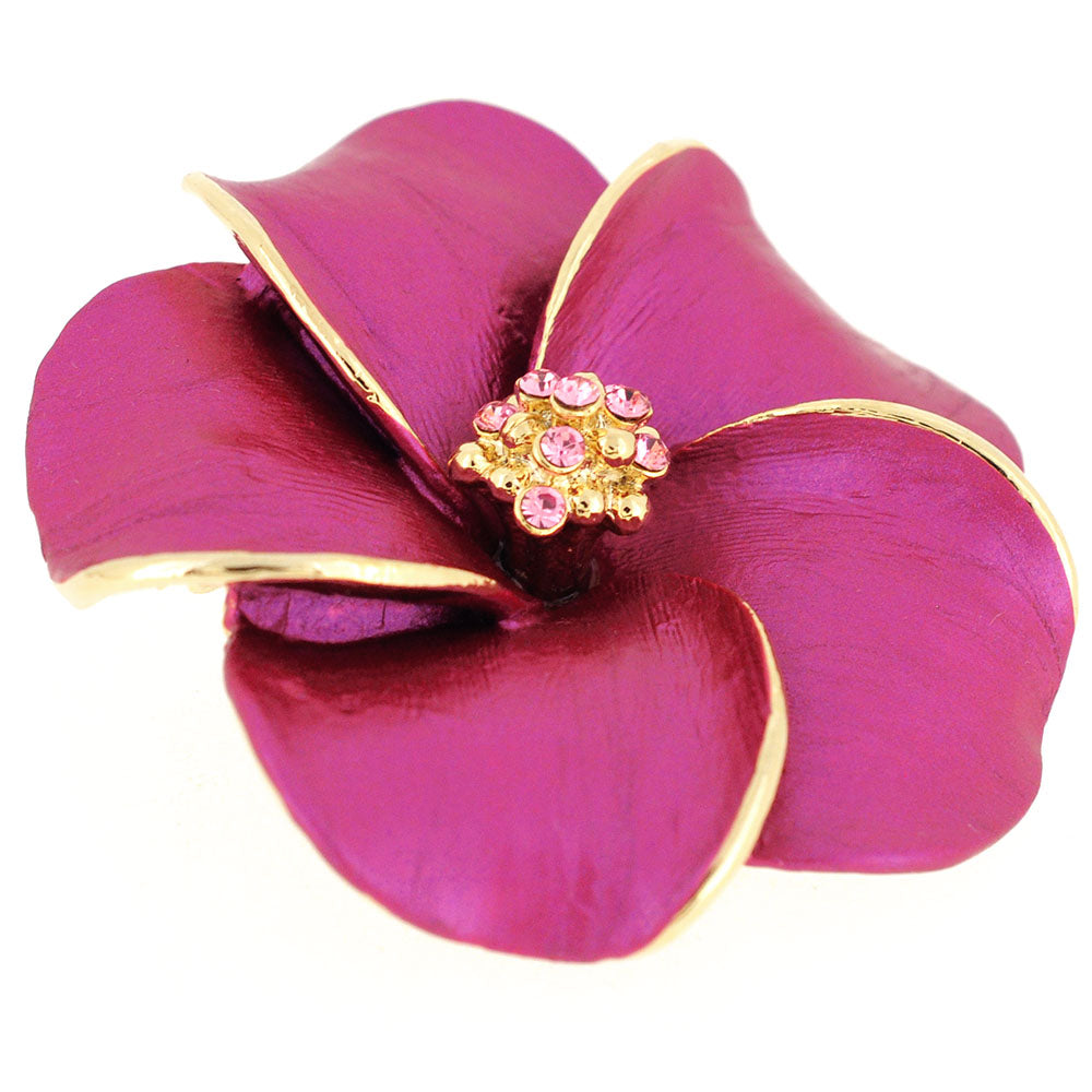 Dark Fuchsia Hawaiian Plumeria Swarovski Crystal Flower Brooch Pin And Pendant