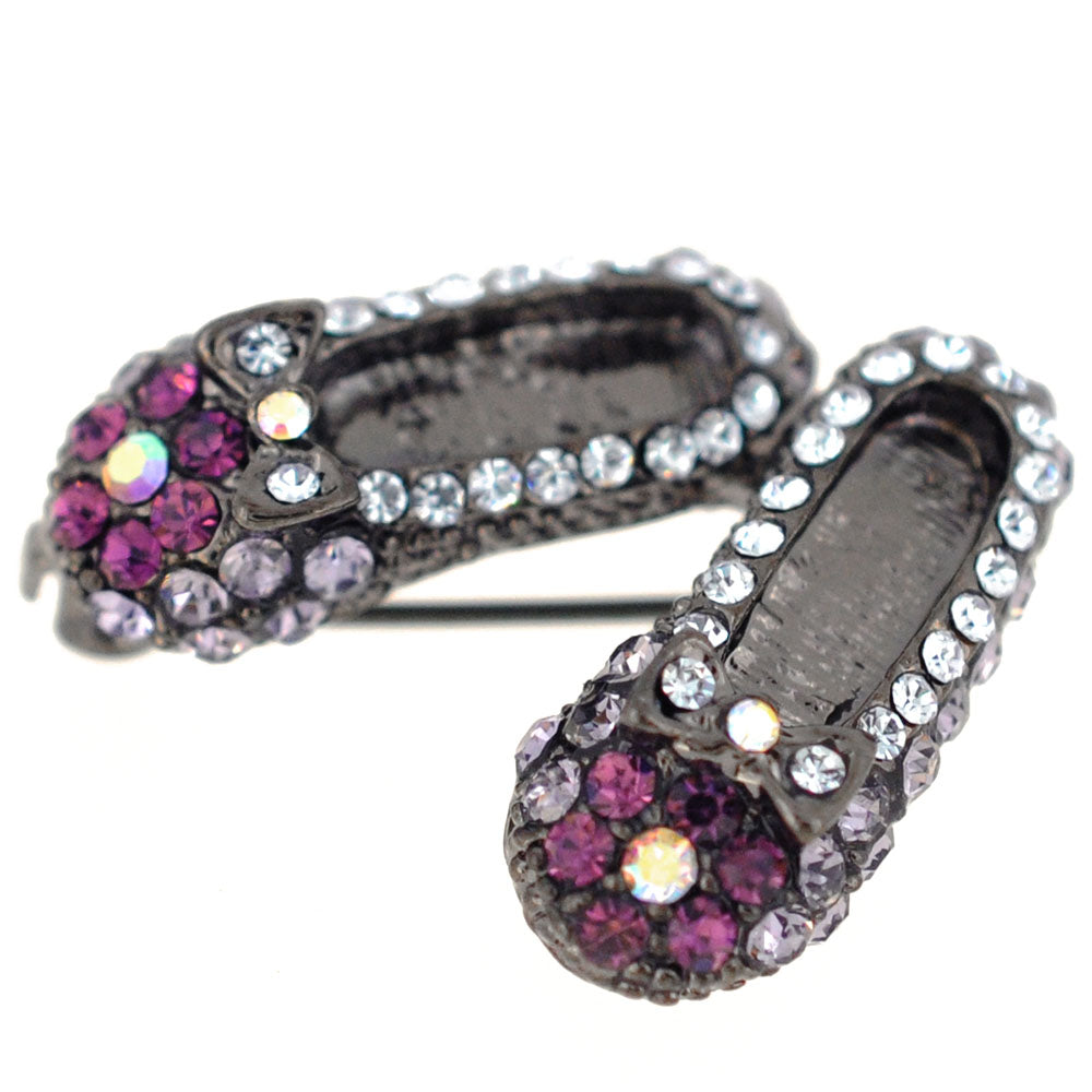 Purple Vintage Style Flat Crystal Shoes Brooch Pin
