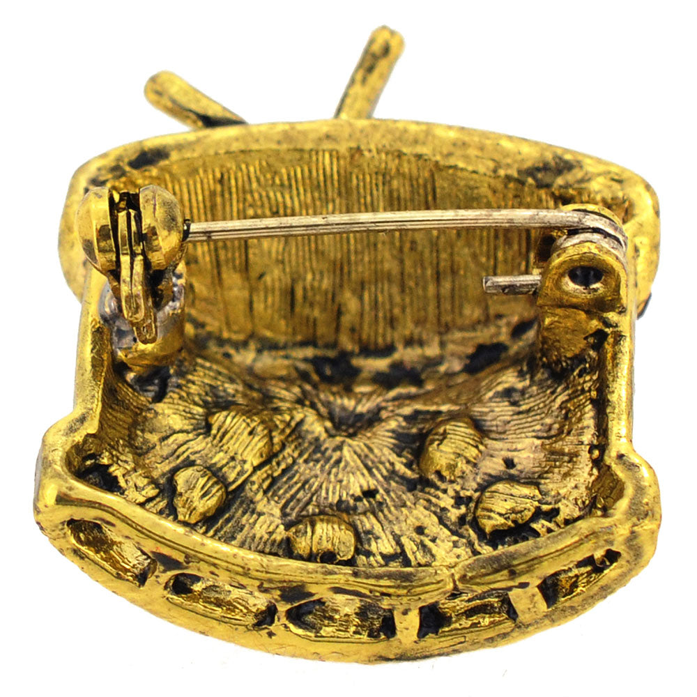 Smoked Topaz Vintage Style Drum And Drumsticks Crystal Brooch Pin