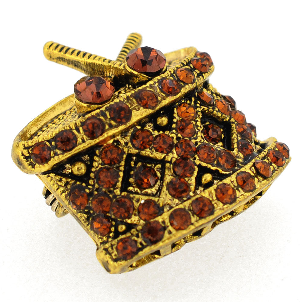 Smoked Topaz Vintage Style Drum And Drumsticks Crystal Brooch Pin