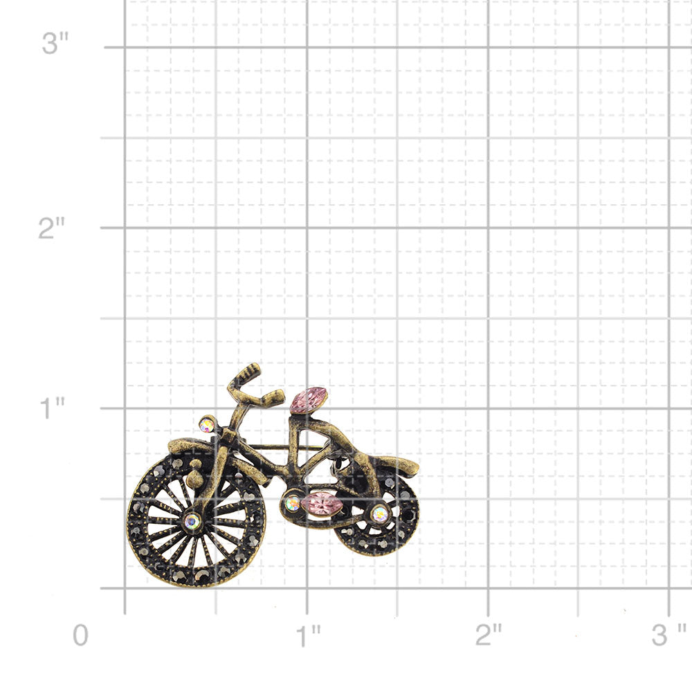 Vintage Style Brass Bicycle Crystal Brooch Pin