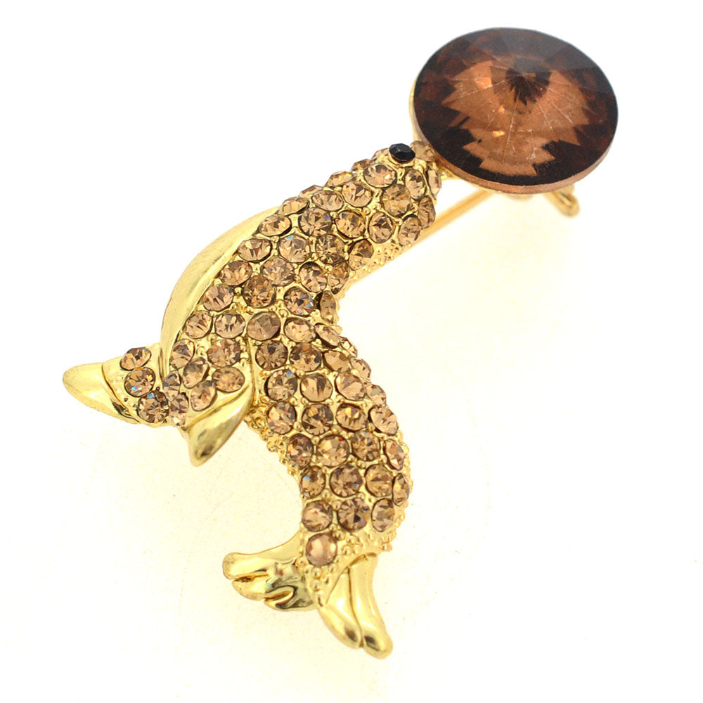 Golden Crystal Seal Brooch Pin