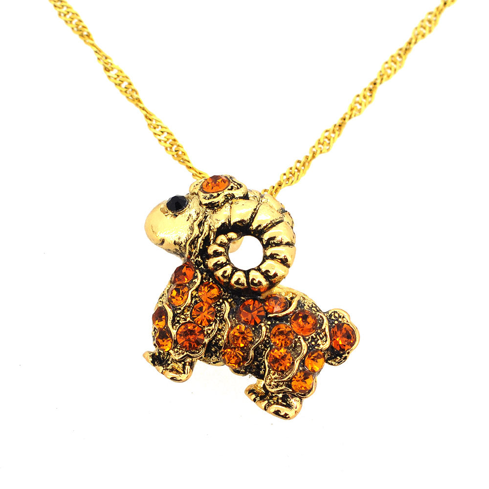 Golden Brown Sheep Crystal Brooch Pin/Pendant