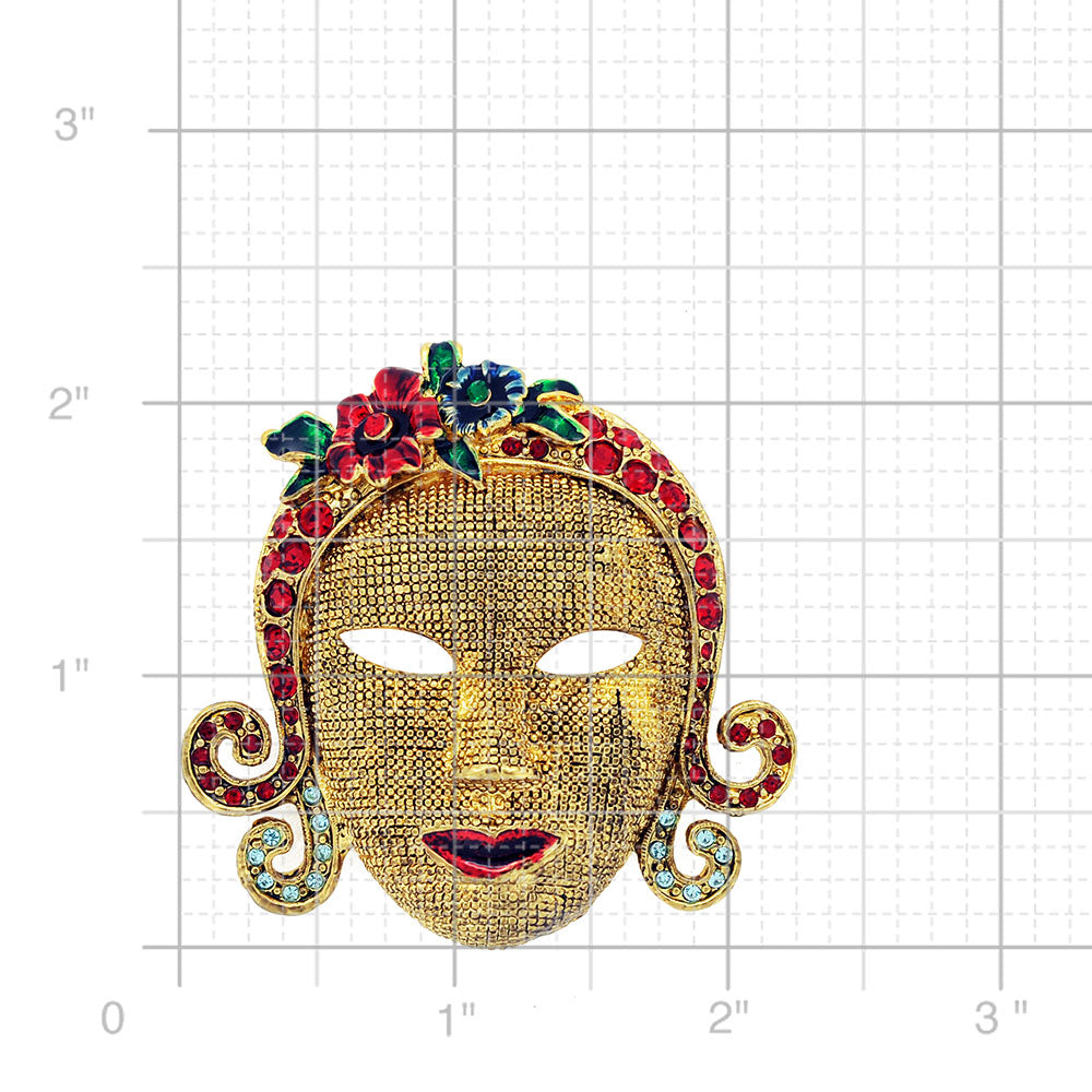 Masquerade Mask Crystal Brooch Pin