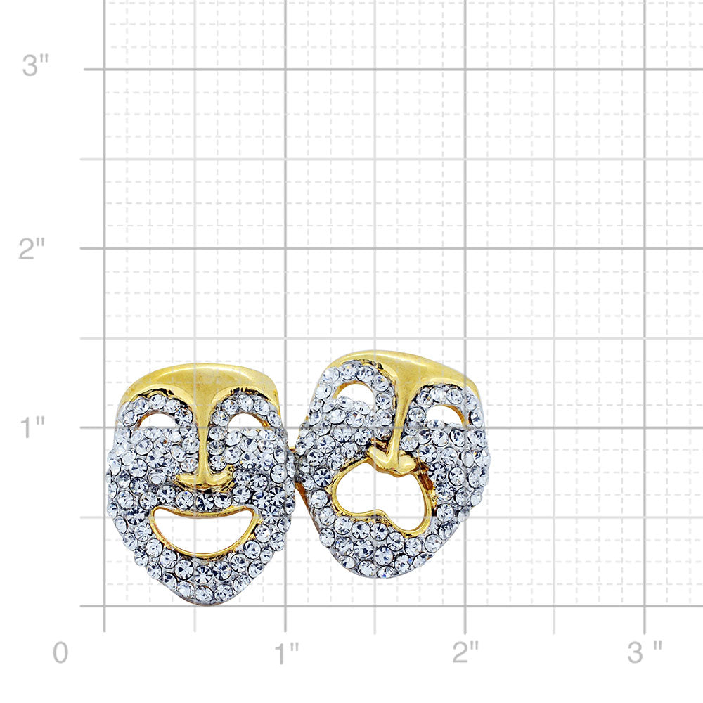 Golden Crystal Masquerade Mask Brooch Pin