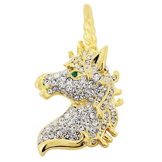 Golden Unicorn Crystal Brooch Pin
