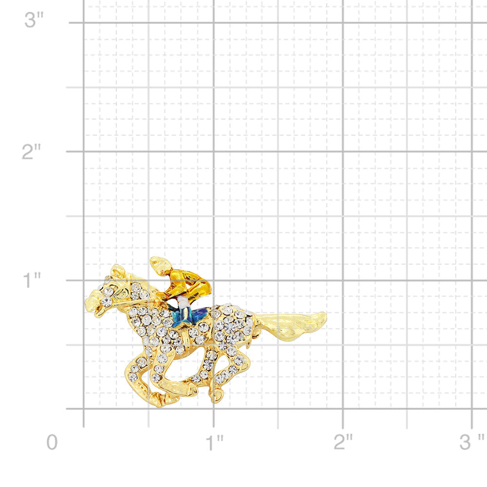 Golden Horse Racing Crystal Brooch Pin