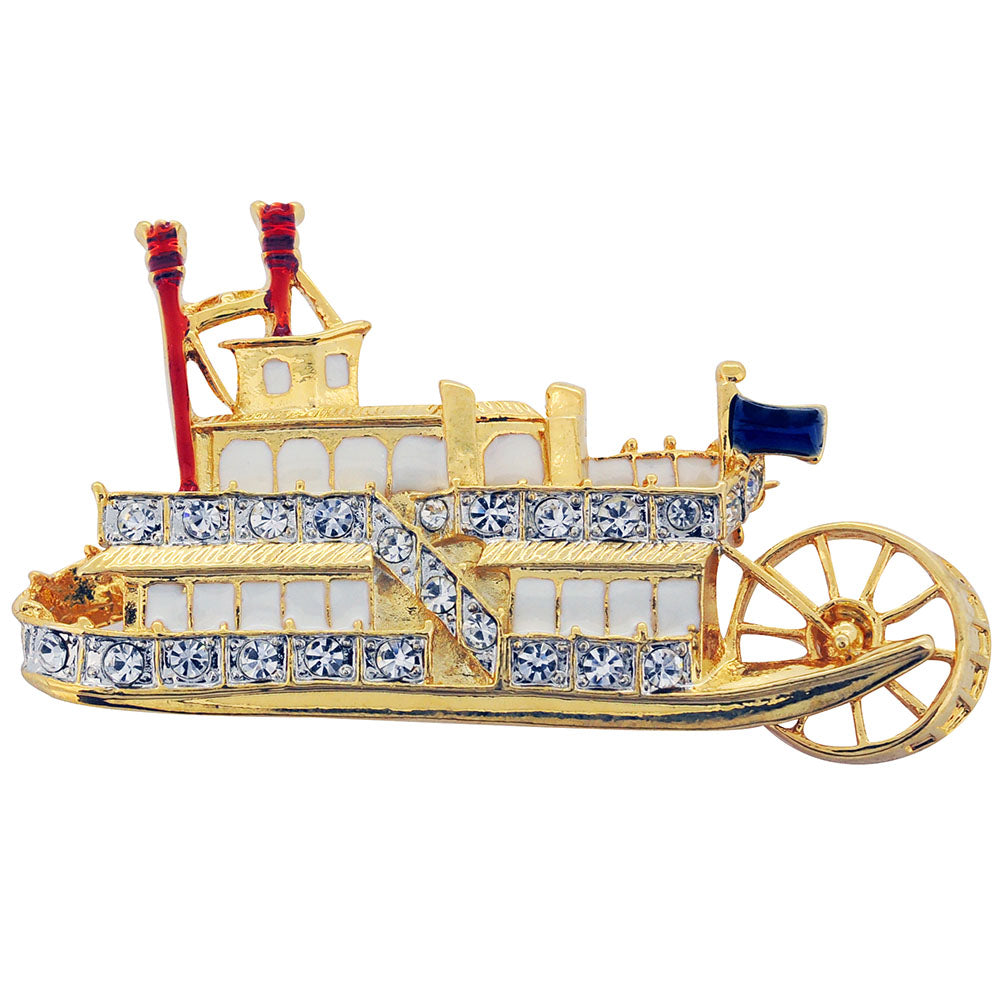 Golden Carnival Cruise Steamship Crystal Pin Brooch