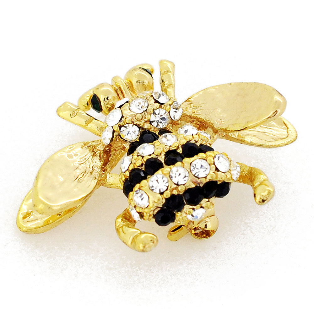 Golden Crystal Bee Brooch Pin