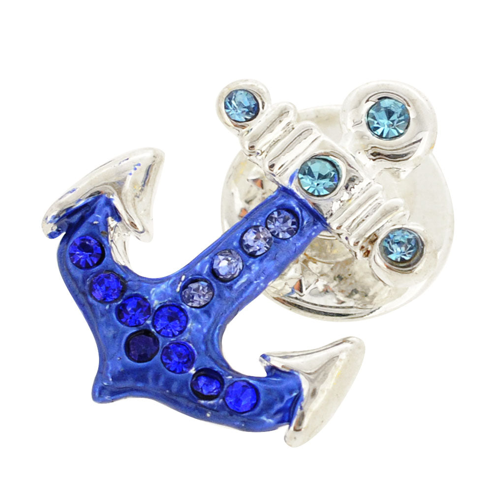 Blue Ship Anchor Crystal Lapel Pin