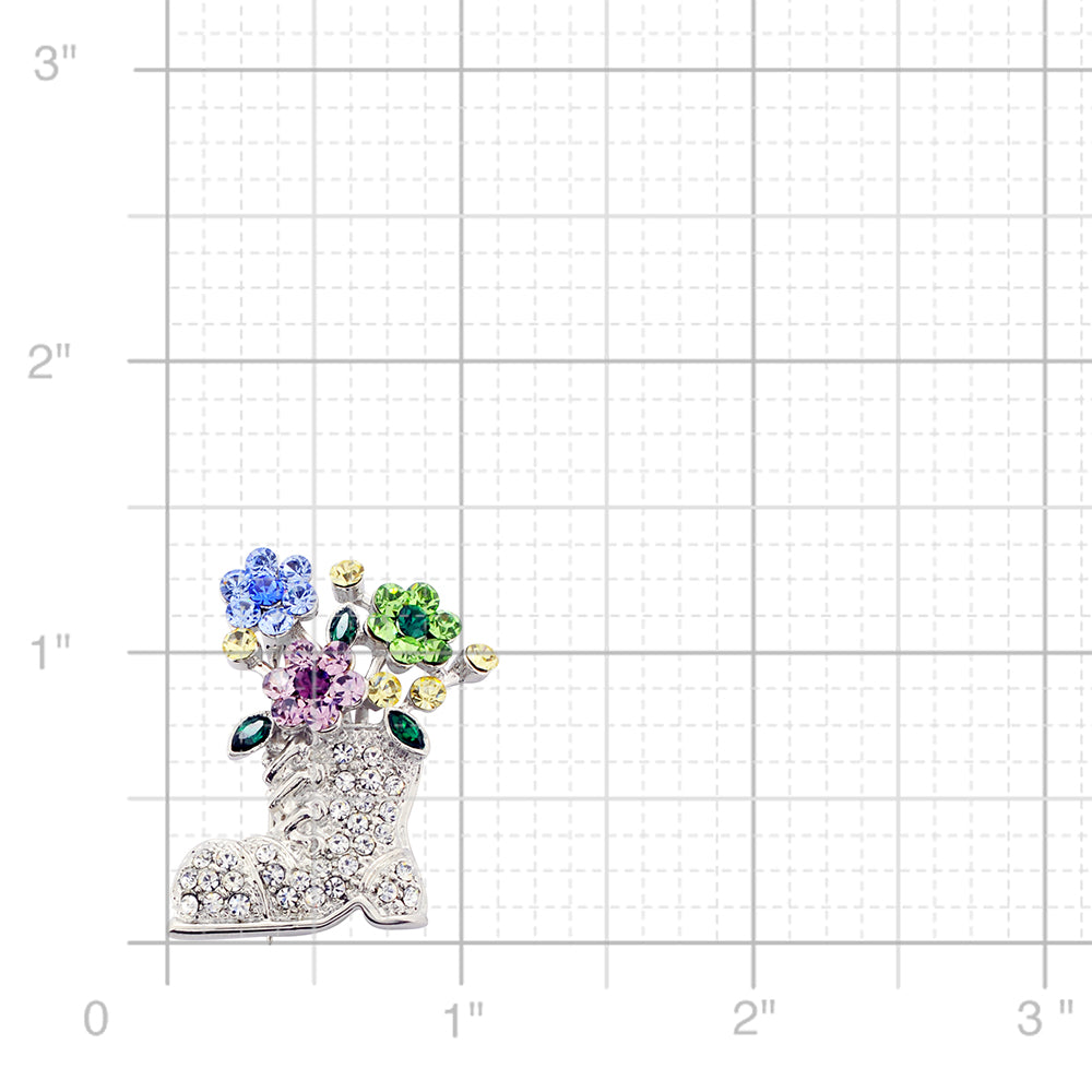 Multicolor Crystal Cowboy White Shoe Flower Bottle Brooch Pin