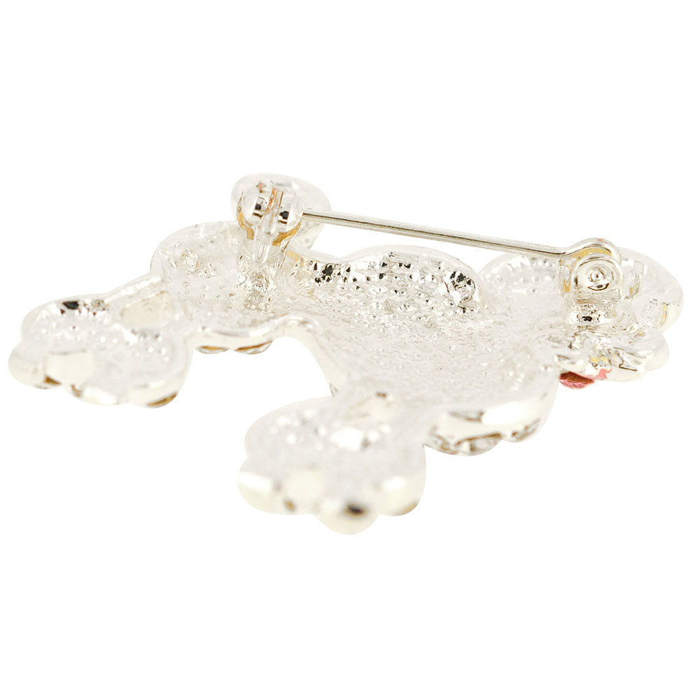Chrome Poodle Dog With Pink Bow Crystal Brooch Pin