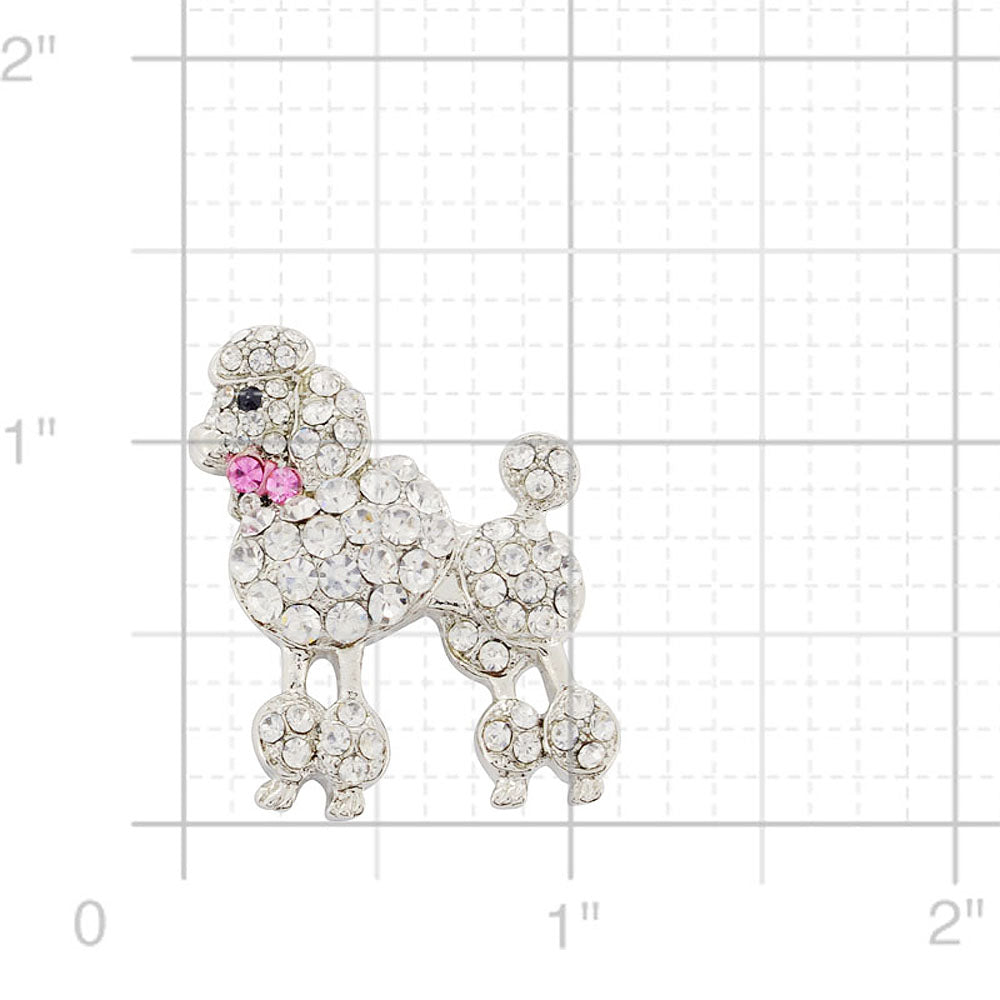 Chrome Poodle Dog With Pink Bow Crystal Brooch Pin