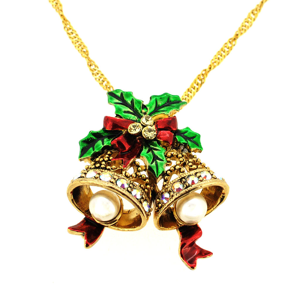 Golden Christmas Bell Swarovski Crystal Pin Broach And Pendant