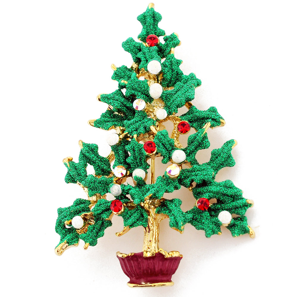 Green Christmas Tree Swarovski Crystal Pin Brooch