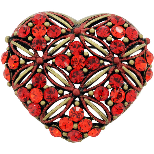 Vintage Style Red Heart Crystal Pin Brooch