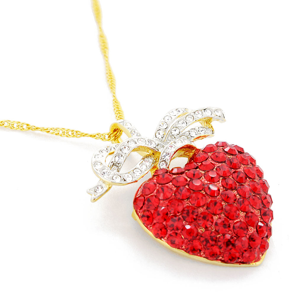 Red Heart Bow Swarovski Crystal Pin Brooch And Pendant