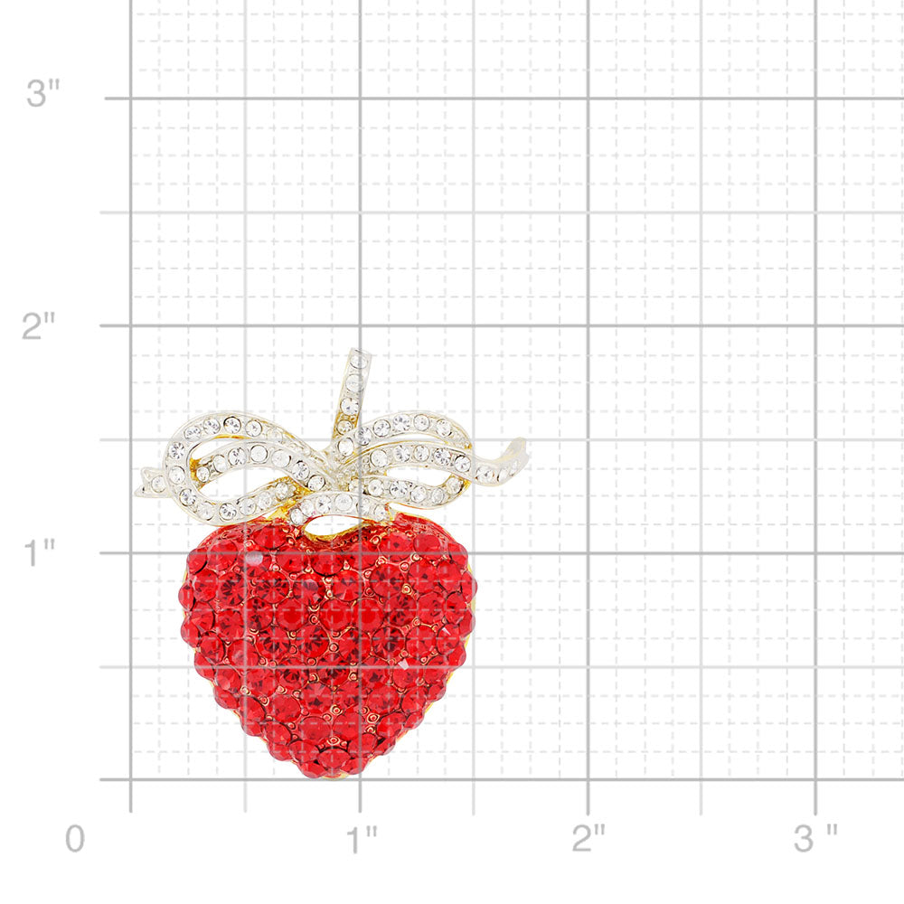 Red Heart Bow Swarovski Crystal Pin Brooch And Pendant